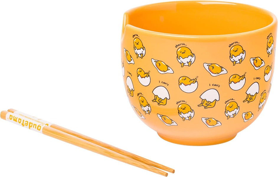 Silver Buffalo Sanrio Gudetama Ceramic Ramen Noodle Bowl with Chopsticks