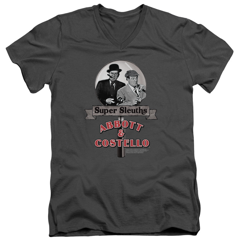 Abbott & Costello - Super Sleuths - Short Sleeve Adult V-neck - Charcoal T-shirt