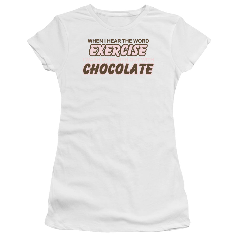 Exercise Chocolate - Short Sleeve Junior Sheer - White T-shirt