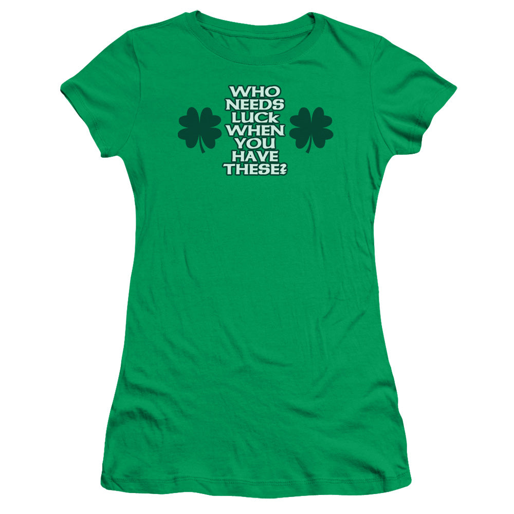 Who Needs Luck - Short Sleeve Junior Sheer - Kelly Green T-shirt