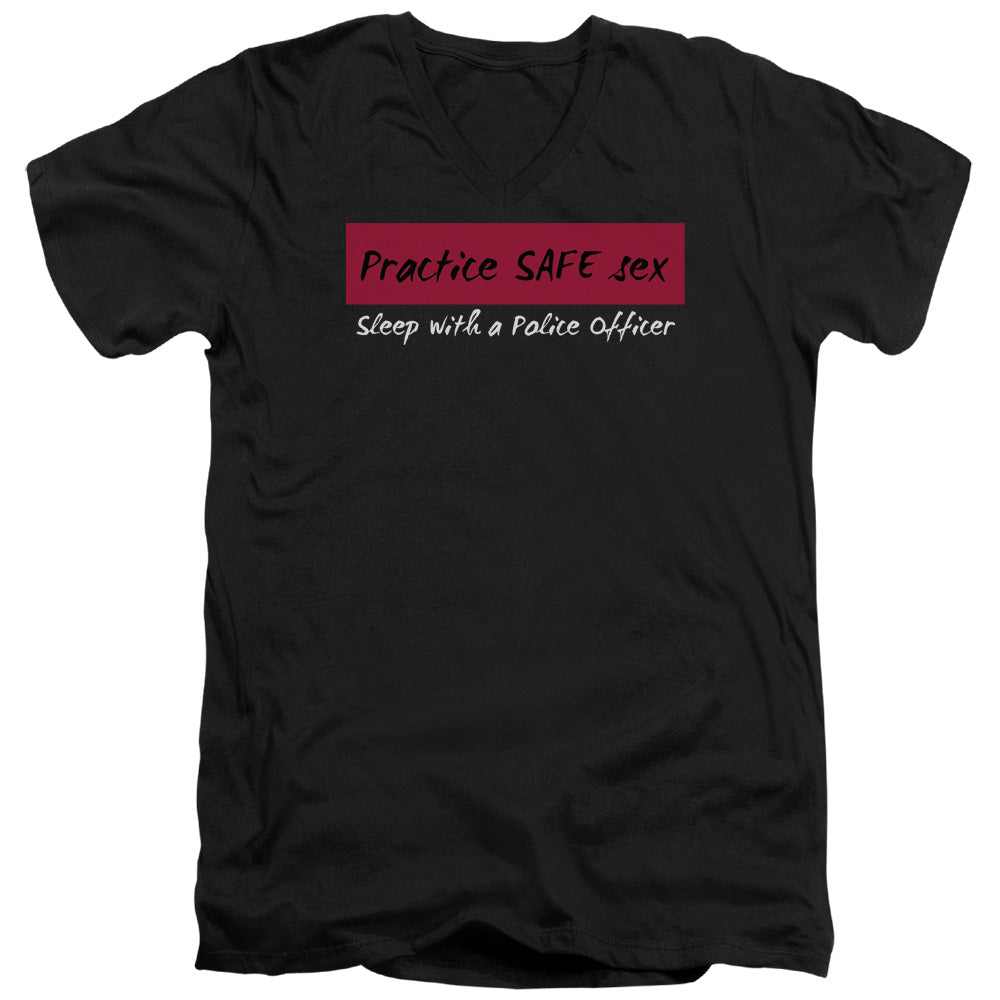 Practice Safe Sex - Short Sleeve Adult V-neck - Black T-shirt