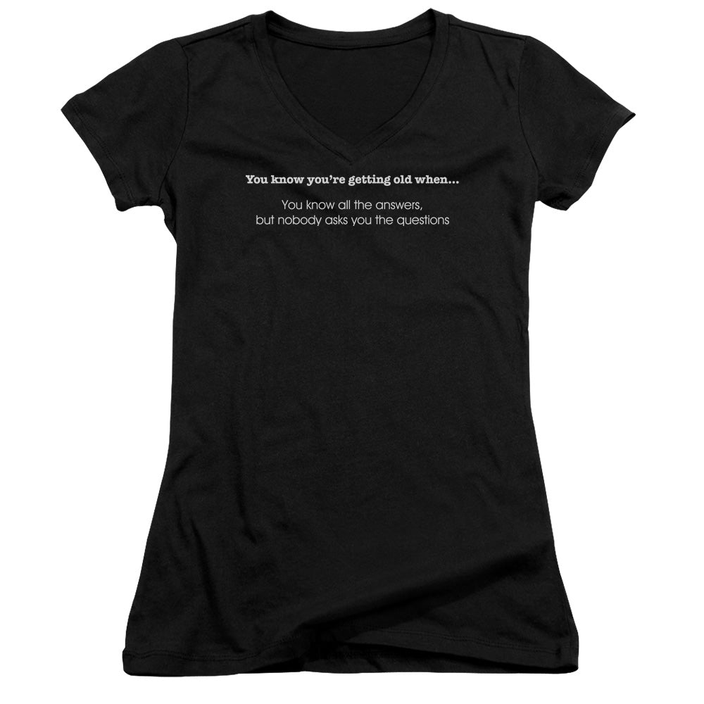 Getting Old Questions - Junior V-neck - Black