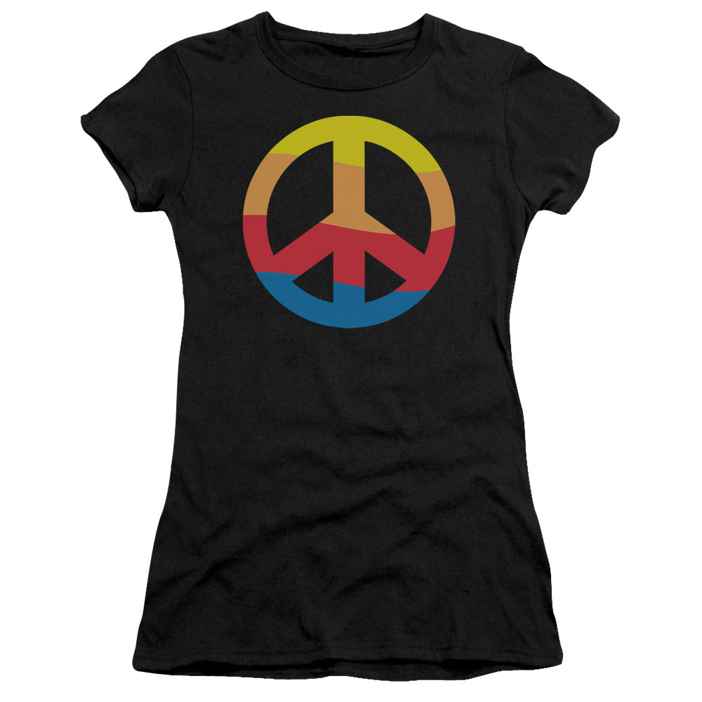 Rainbow Peace Sign - Short Sleeve Junior Sheer - Black T-shirt