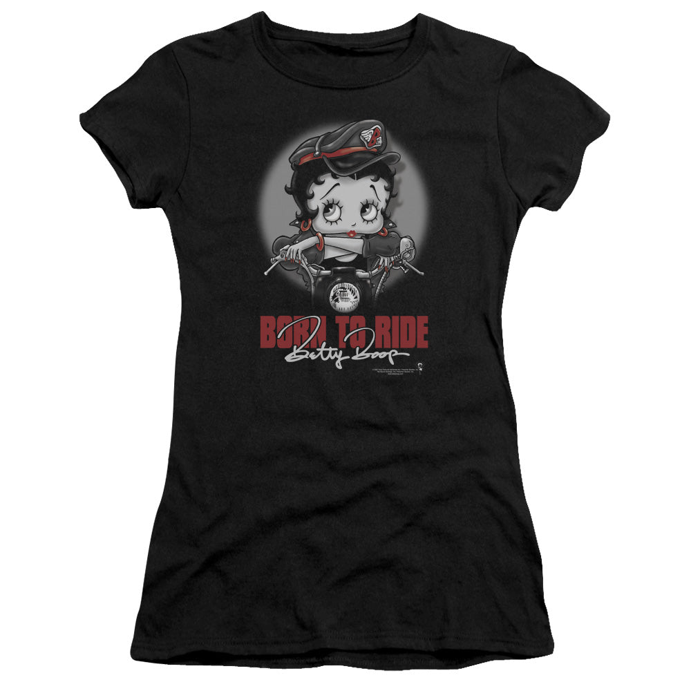 Betty Boop - Born To Ride - Short Sleeve Junior Sheer - Black T-shirt