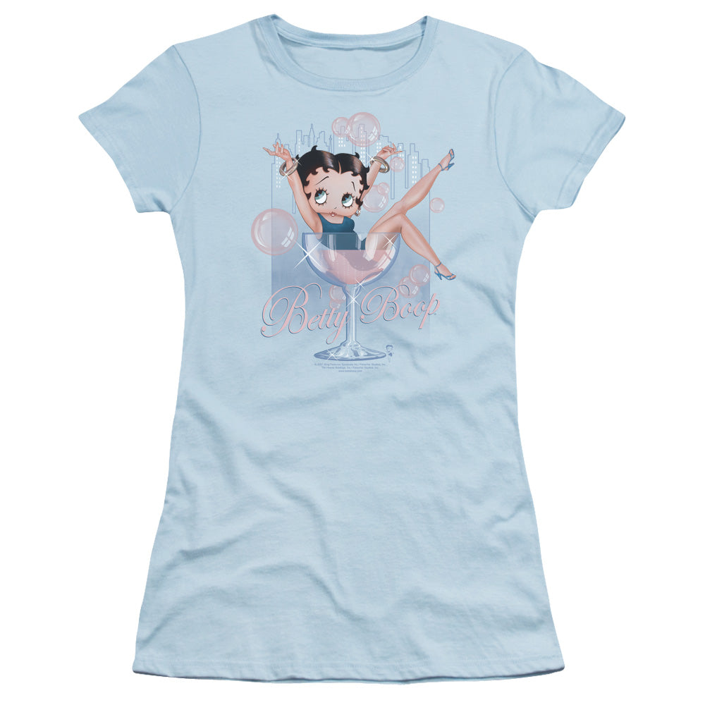 Betty Boop - Pink Champagne - Short Sleeve Junior Sheer - Light Blue T-shirt