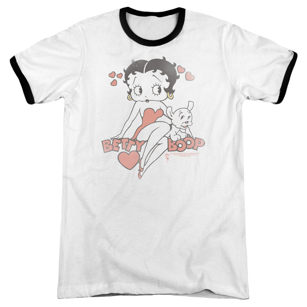 Betty Boop - Classic With Pup - Adult Ringer - White/black