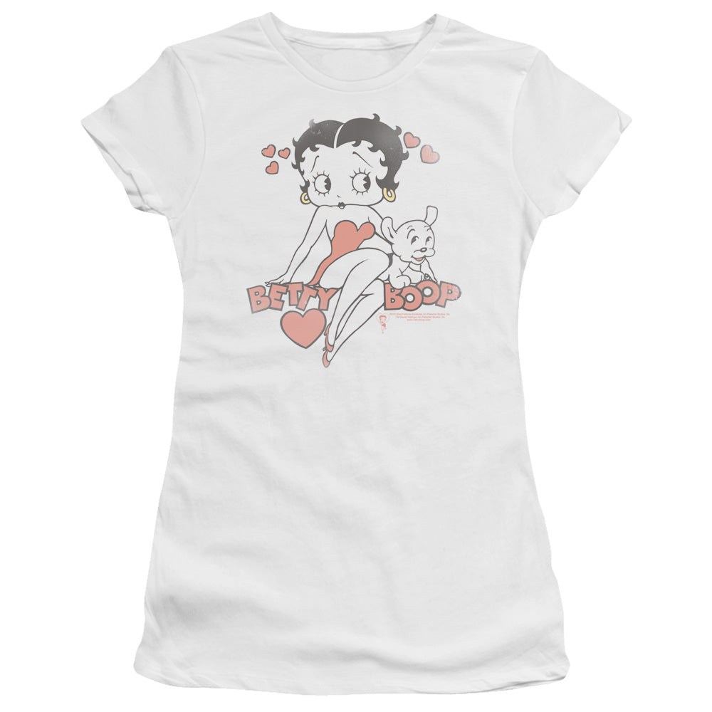 Betty Boop - Classic With Pup - Short Sleeve Junior Sheer - White T-shirt