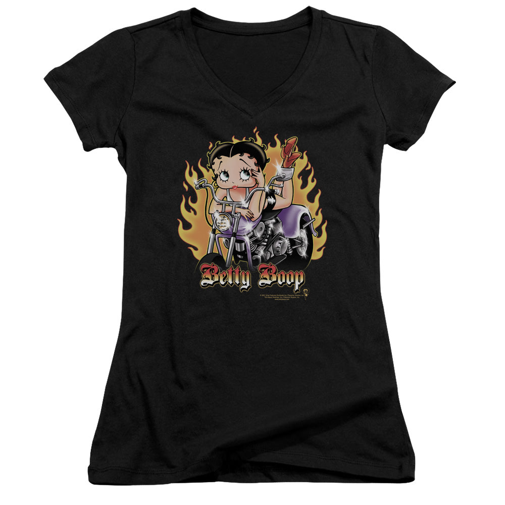 Betty Boop - Biker Flames Boop - Junior V-neck - Black