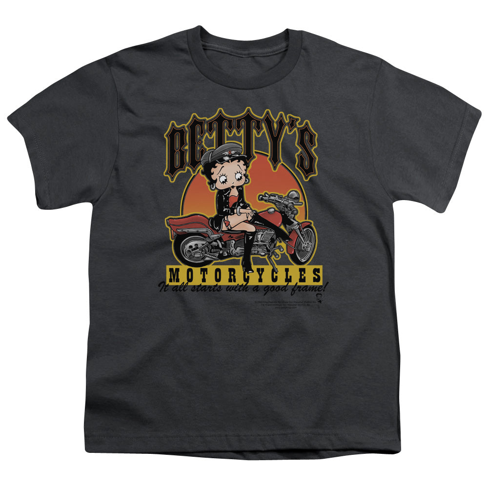 Betty Boop - Bettys Motorcycles - Short Sleeve Youth 18/1 - Charcoal T-shirt