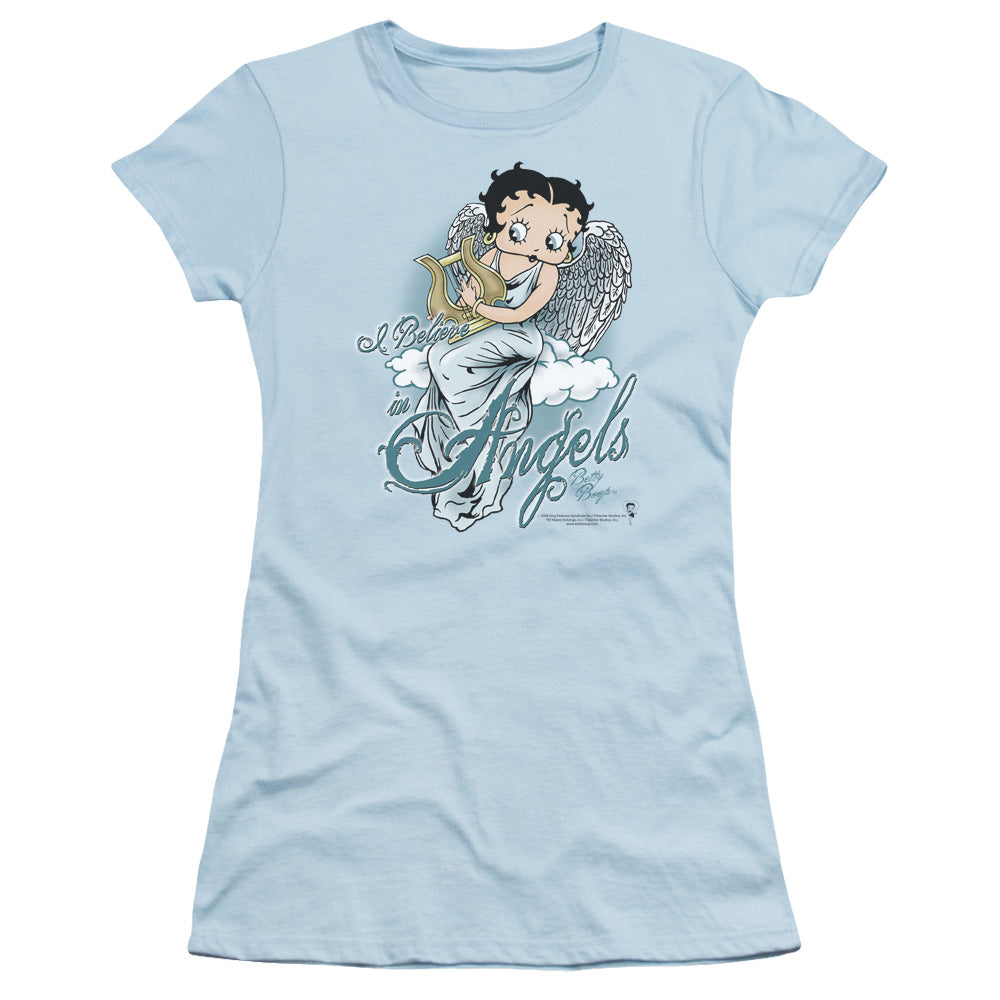 Betty Boop - I Believe In Angels - Short Sleeve Junior Sheer - Light Blue T-shirt