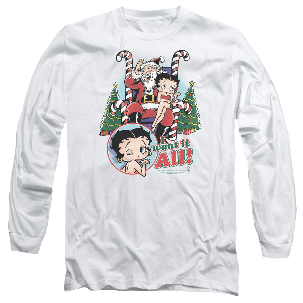 Betty Boop - I Want It All - Long Sleeve Adult 18/1 - White T-shirt