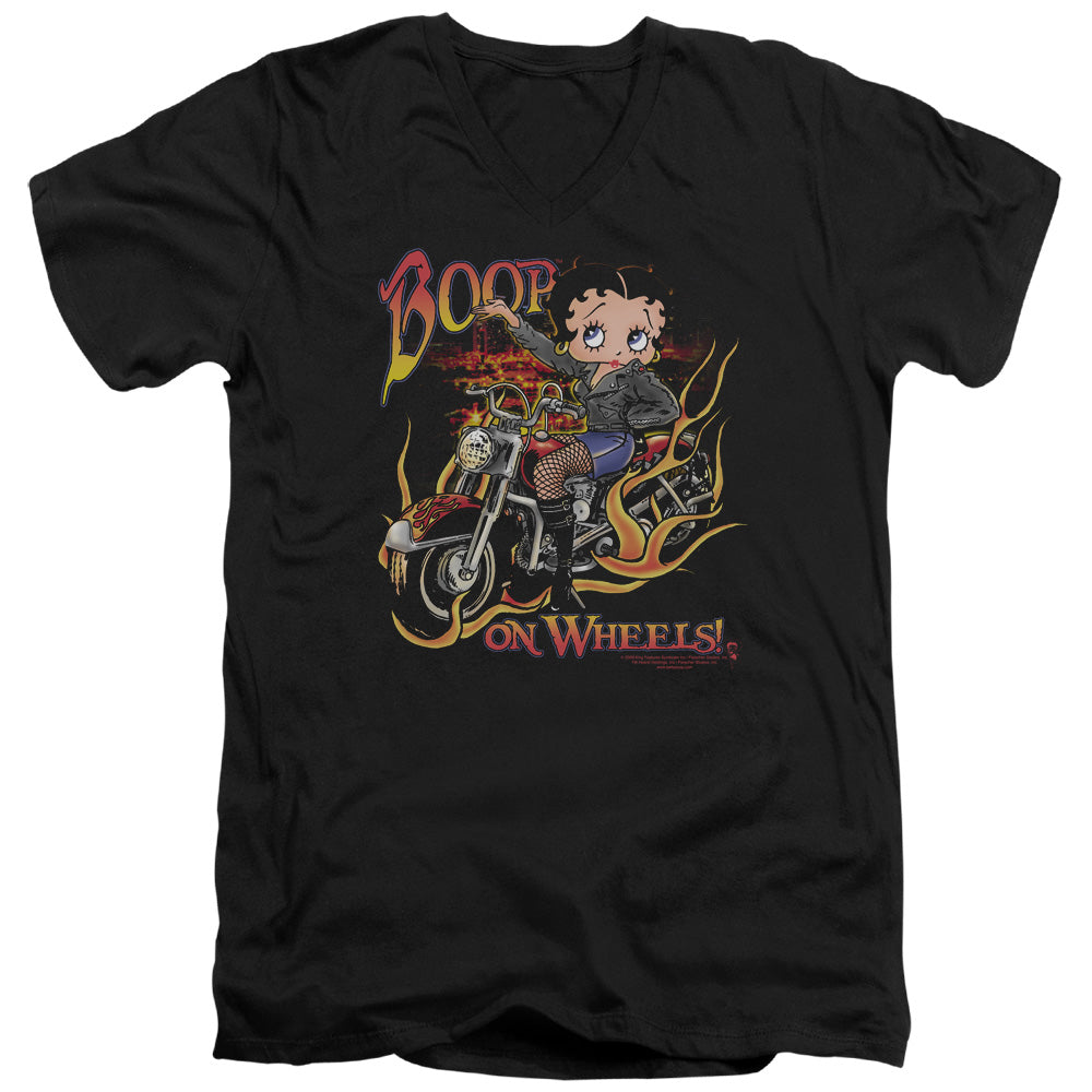 Betty Boop - On Wheels - Short Sleeve Adult V-neck - Black T-shirt