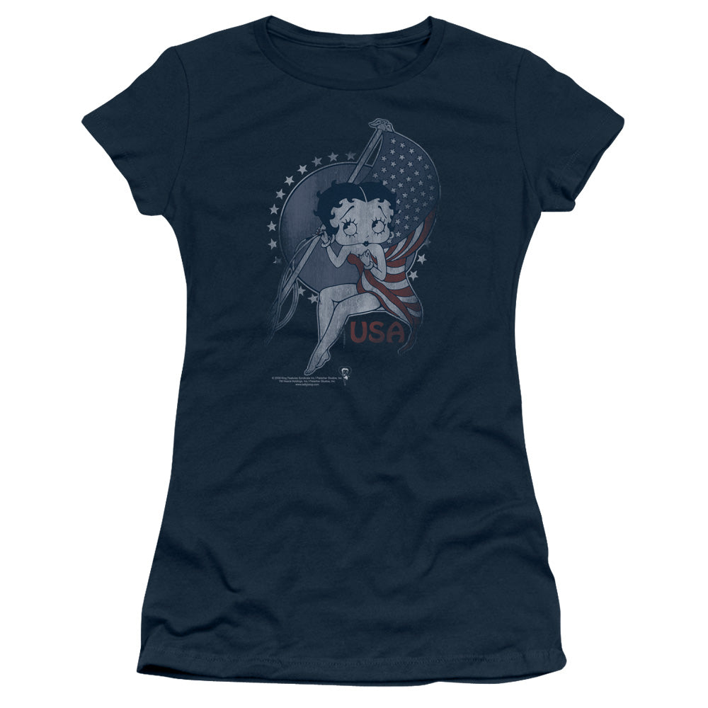 Betty Boop - Proud Betty - Short Sleeve Junior Sheer - Navy T-shirt