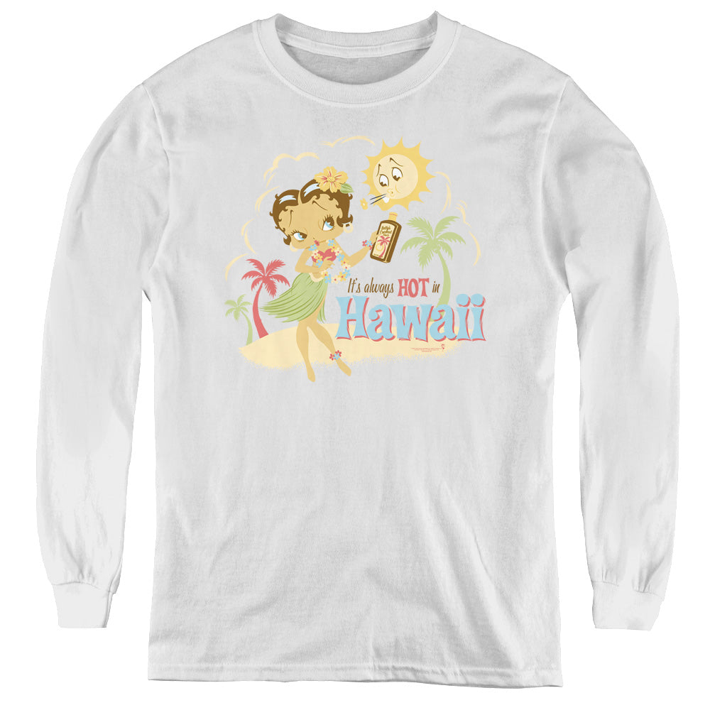 Betty Boop - Hot In Hawaii - Youth Long Sleeve Tee - White