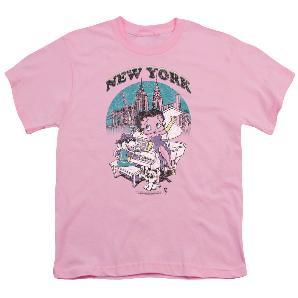 Betty Boop - Singing In Ny - Short Sleeve Youth 18/1 - Pink T-shirt