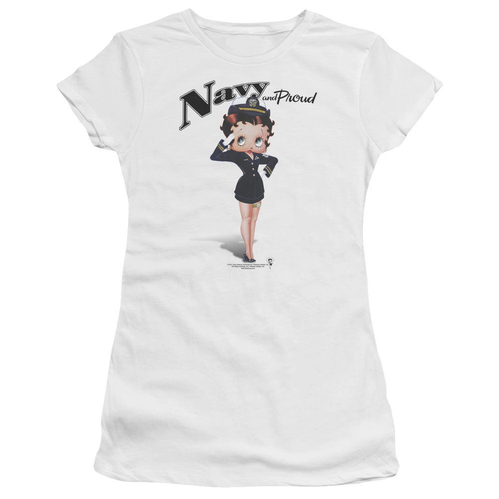 Betty Boop - Navy Boop - Short Sleeve Junior Sheer - White T-shirt