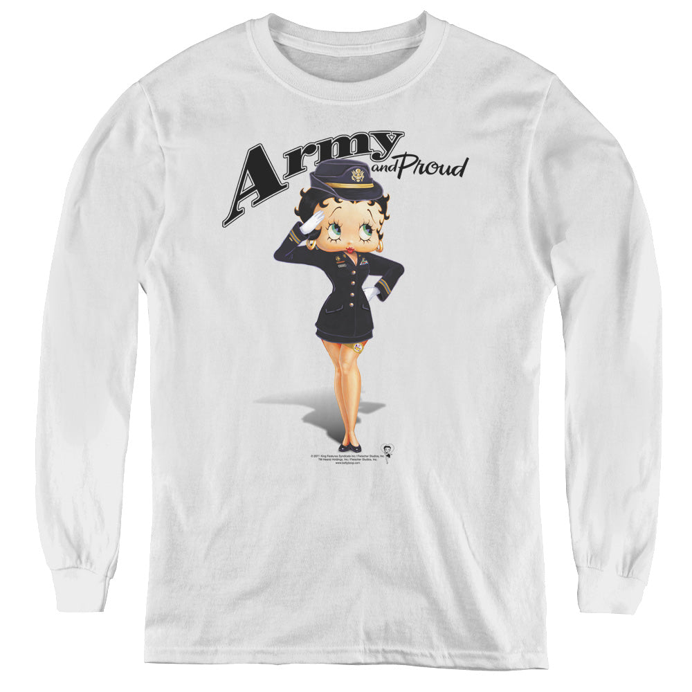 Betty Boop - Army Boop - Youth Long Sleeve Tee - White