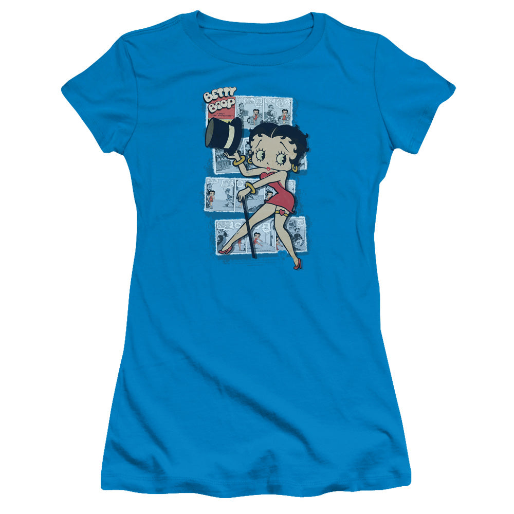 Betty Boop - Comic Strip - Short Sleeve Junior Sheer - Turquoise T-shirt