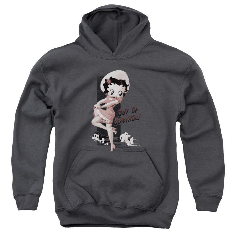 Betty Boop Out Of Control-youth Pull-over Hoodie - Charcoal