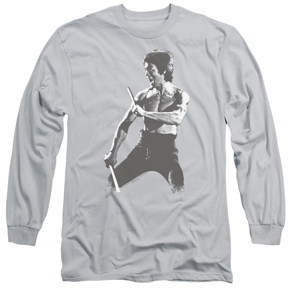 Bruce Lee - Chinese Characters - Long Sleeve Adult 18/1 - Silver T-shirt