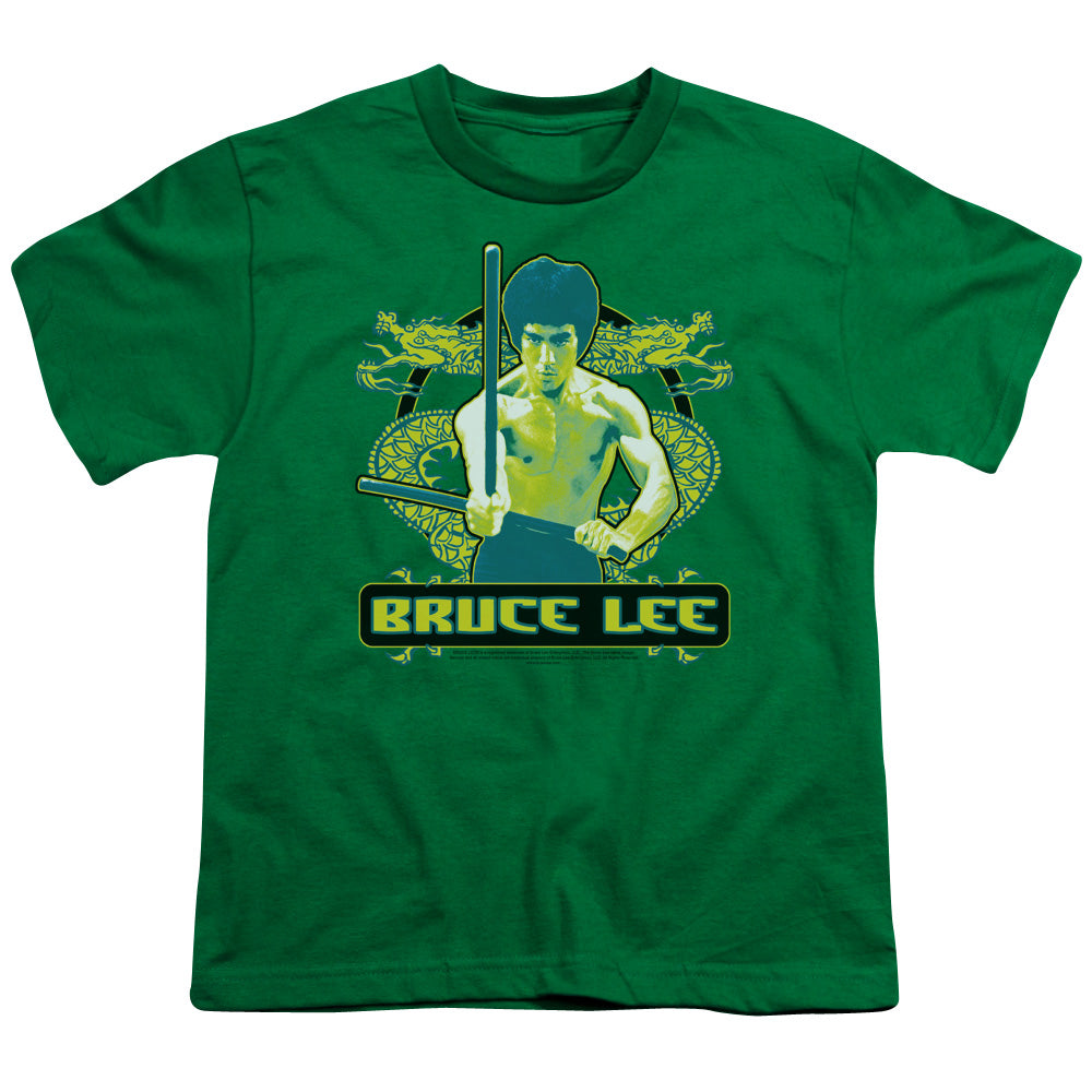 Bruce Lee - Double Dragons - Short Sleeve Youth 18/1 - Kelly Green T-shirt