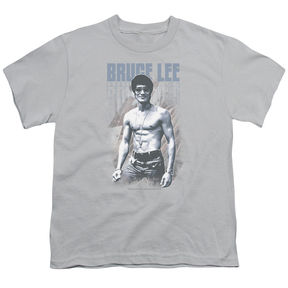 Bruce Lee - Blue Jean Lee - Short Sleeve Youth 18/1 - Silver T-shirt