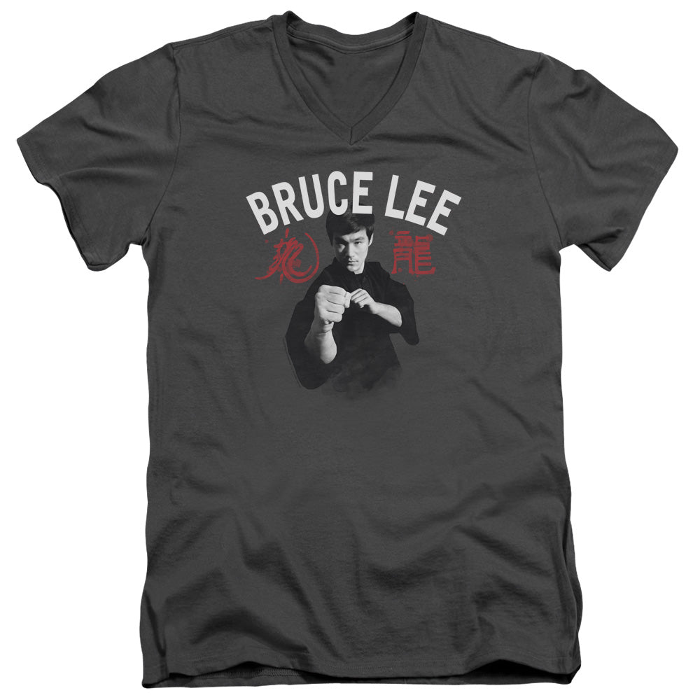 Bruce Lee - Ready - Short Sleeve Adult V-neck - Charcoal T-shirt