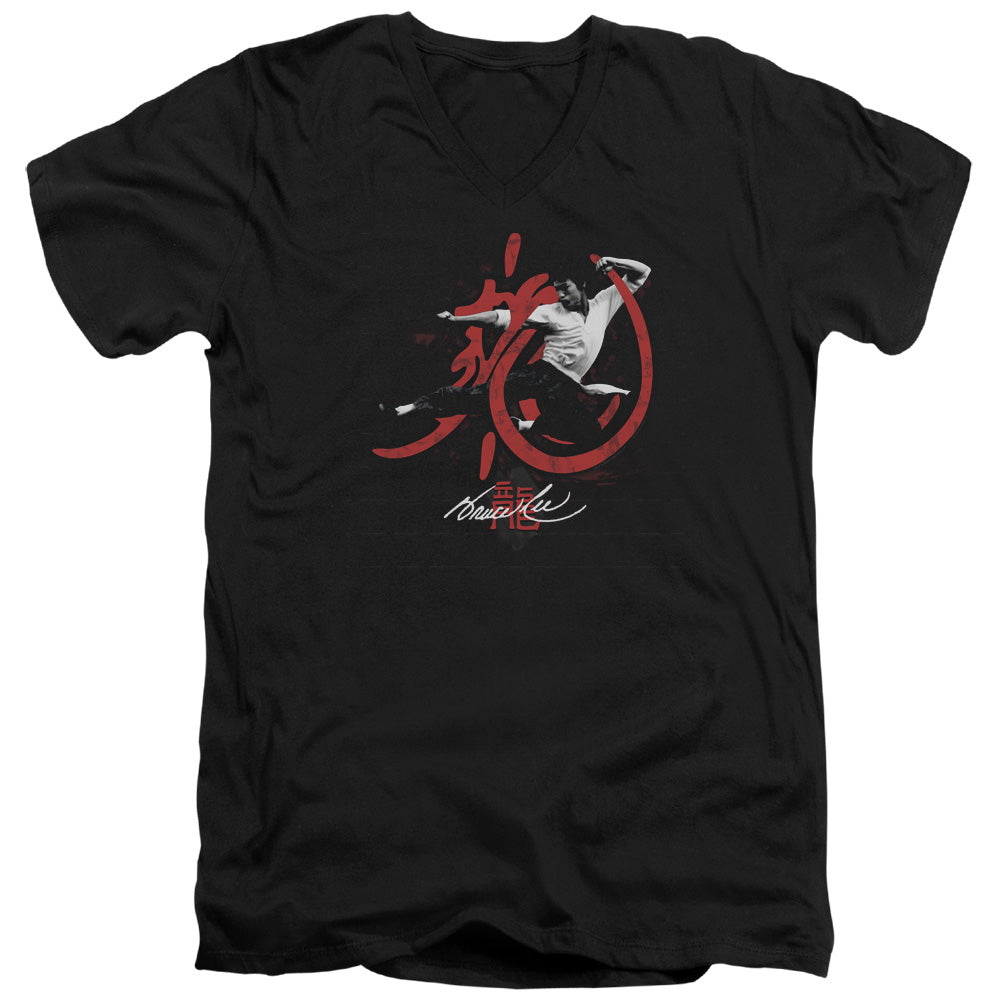 Bruce Lee - High Flying - Short Sleeve Adult V-neck - Black T-shirt