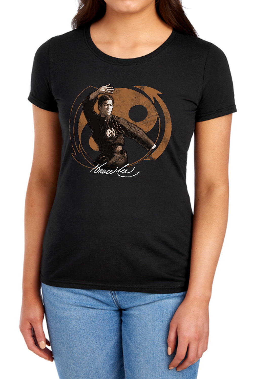 Bruce Lee - Jeet Kun Do Pose - Short Sleeve Womens Tee - Black T-shirt