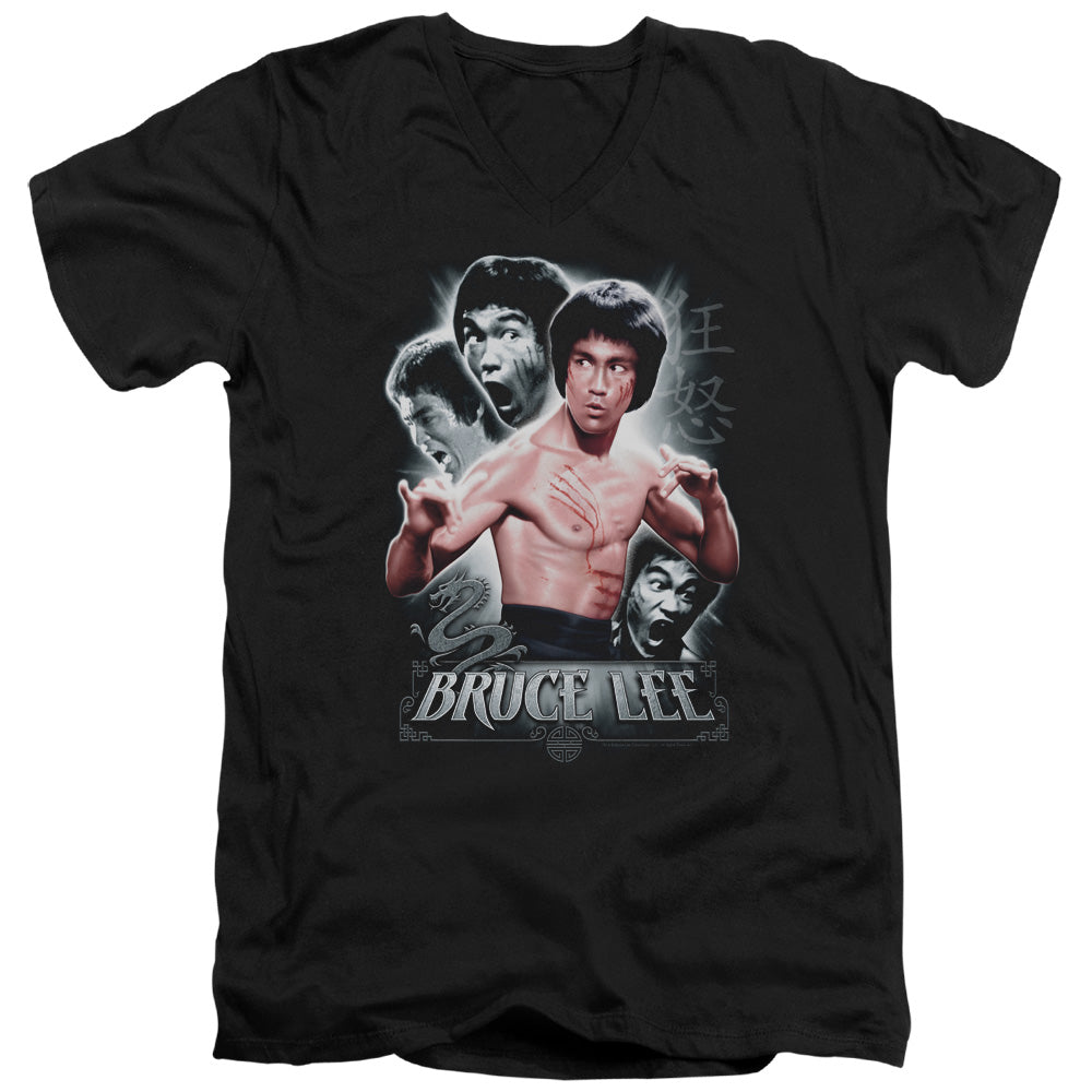 Bruce Lee - Inner Fury - Short Sleeve Adult V-neck 30/1 - Black T-shirt