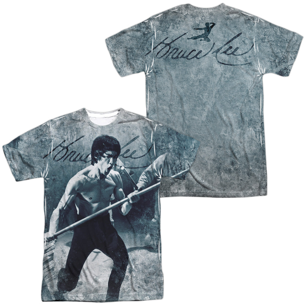 Bruce Lee - Whoooaa (Front/back Print) -  Short Sleeve Adult 100% Poly Crew - White T-shirt