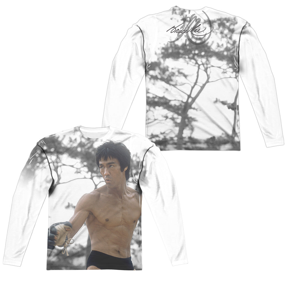 Bruce Lee - Battle Ready (Front/back Print) - Long Sleeve Adult Poly Crew  - White T-shirt