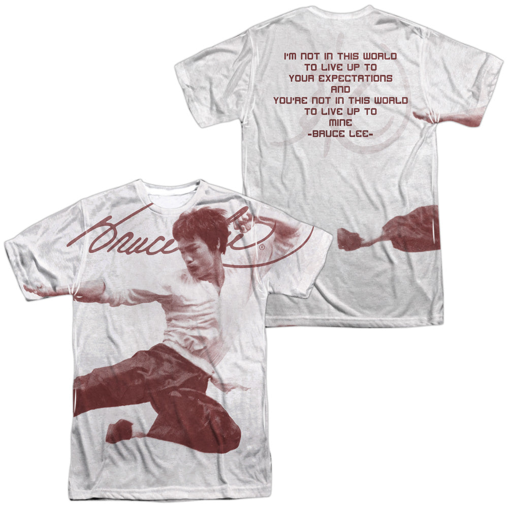 Bruce Lee - Expectations (Front/back Print) - Short Sleeve Adult Poly Crew - White T-shirt