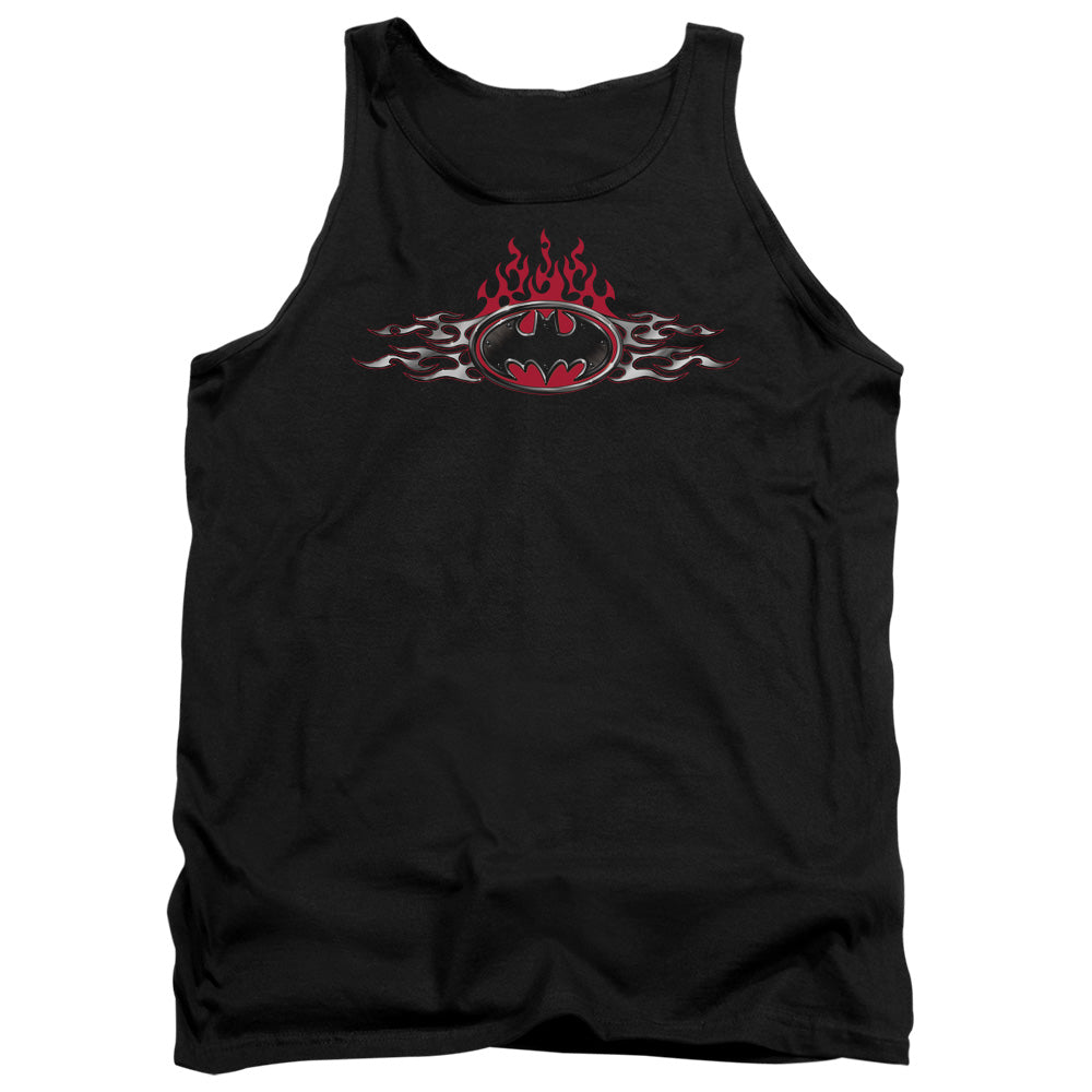 Batman - Steel Flames Logo - Adult Tank - Black