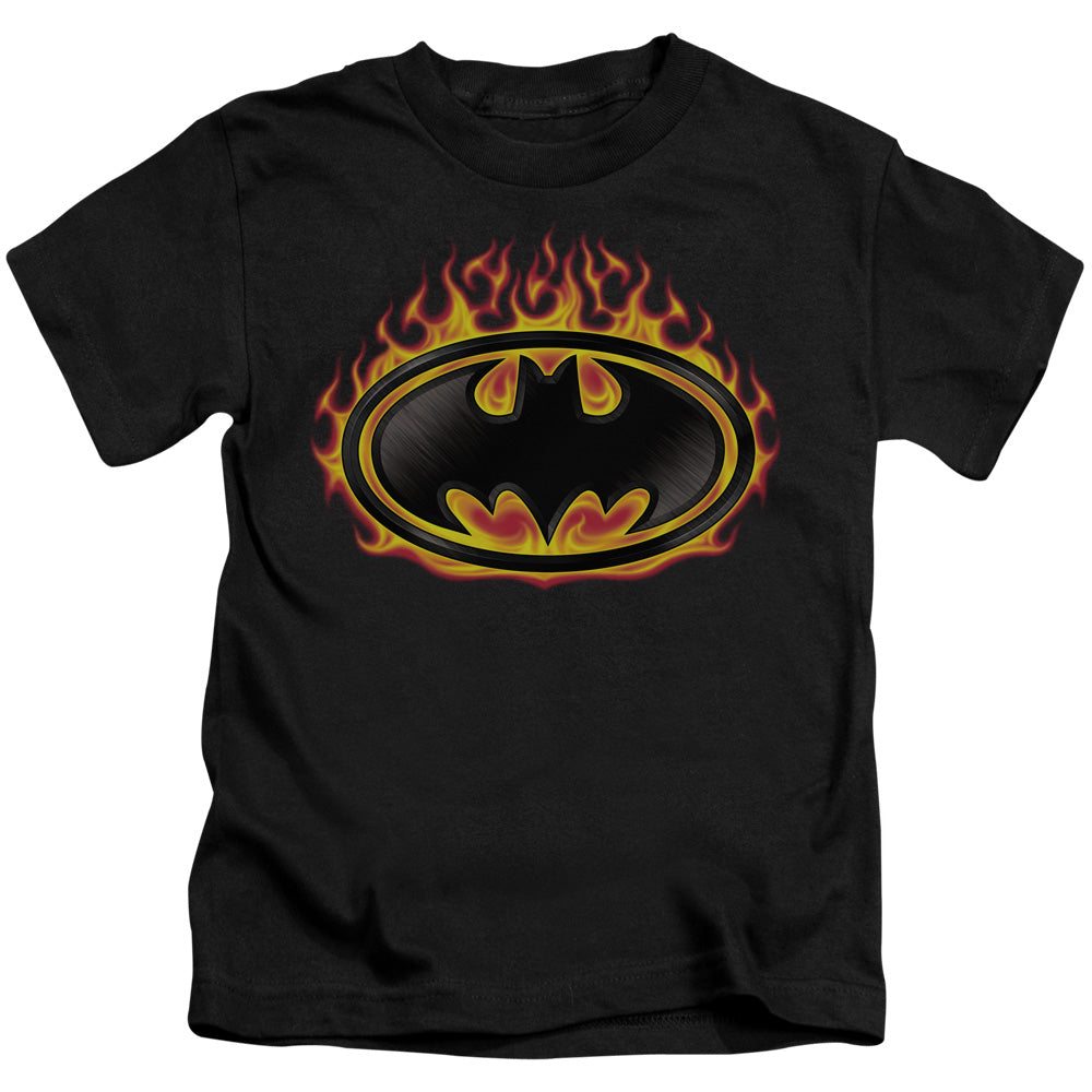 BATMAN BAT FLAMES SHIELD - S/S JUVENILE 18/1 - BLACK - T-Shirt