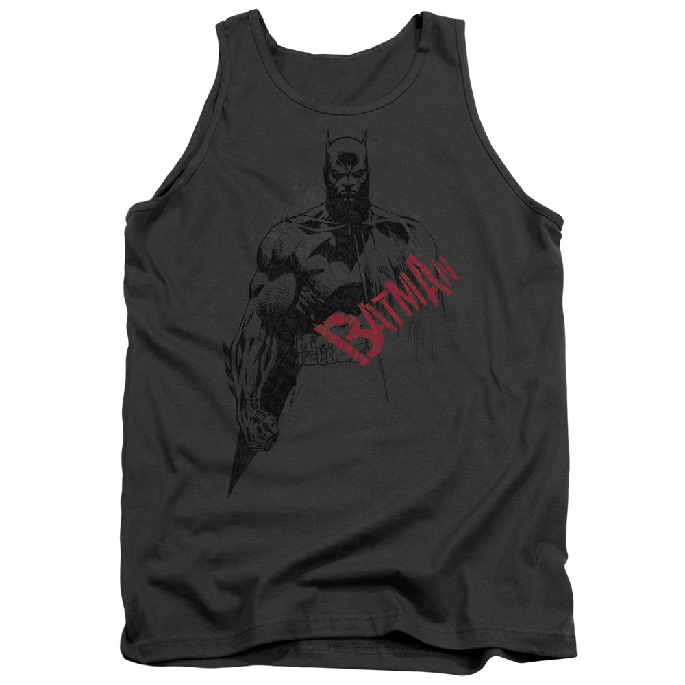 Batman - Sketch Bat Red Logo - Adult Tank - Charcoal