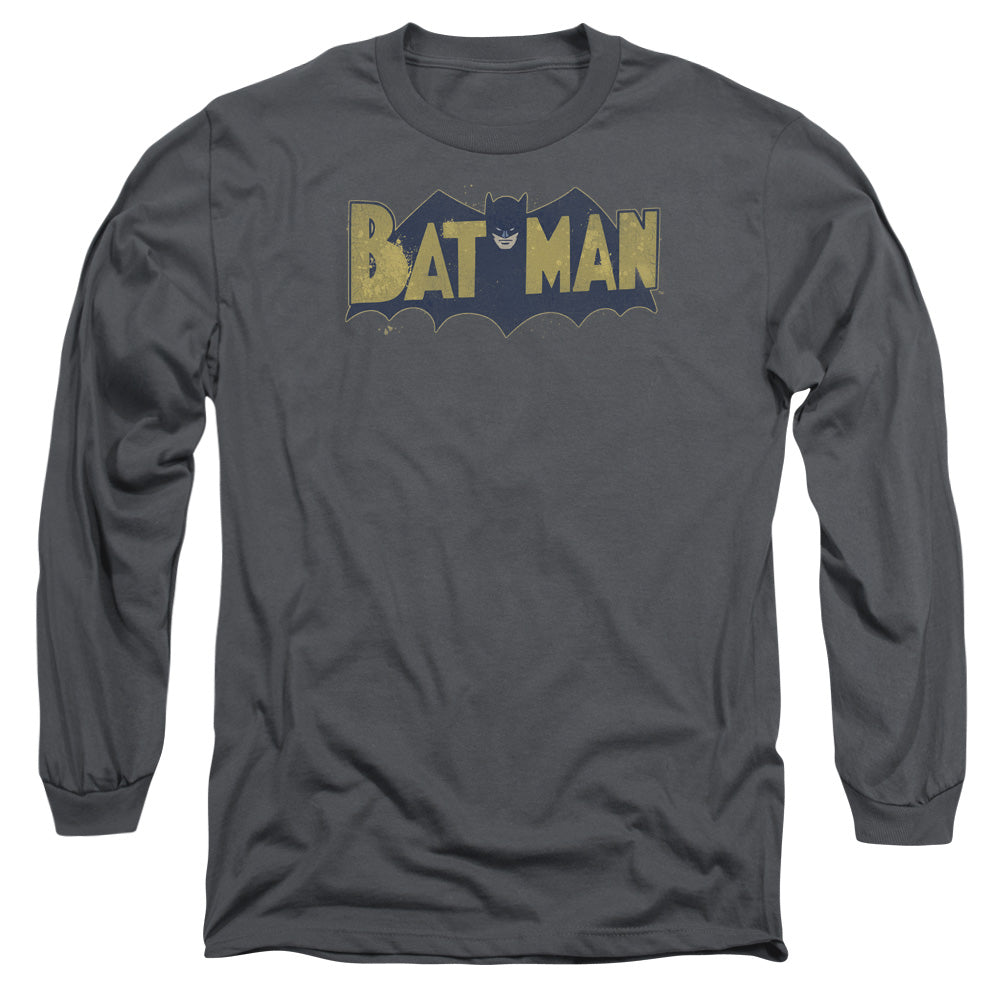 Batman - Vintage Logo Splatter - Long Sleeve Adult 18/1 - Charcoal T-shirt