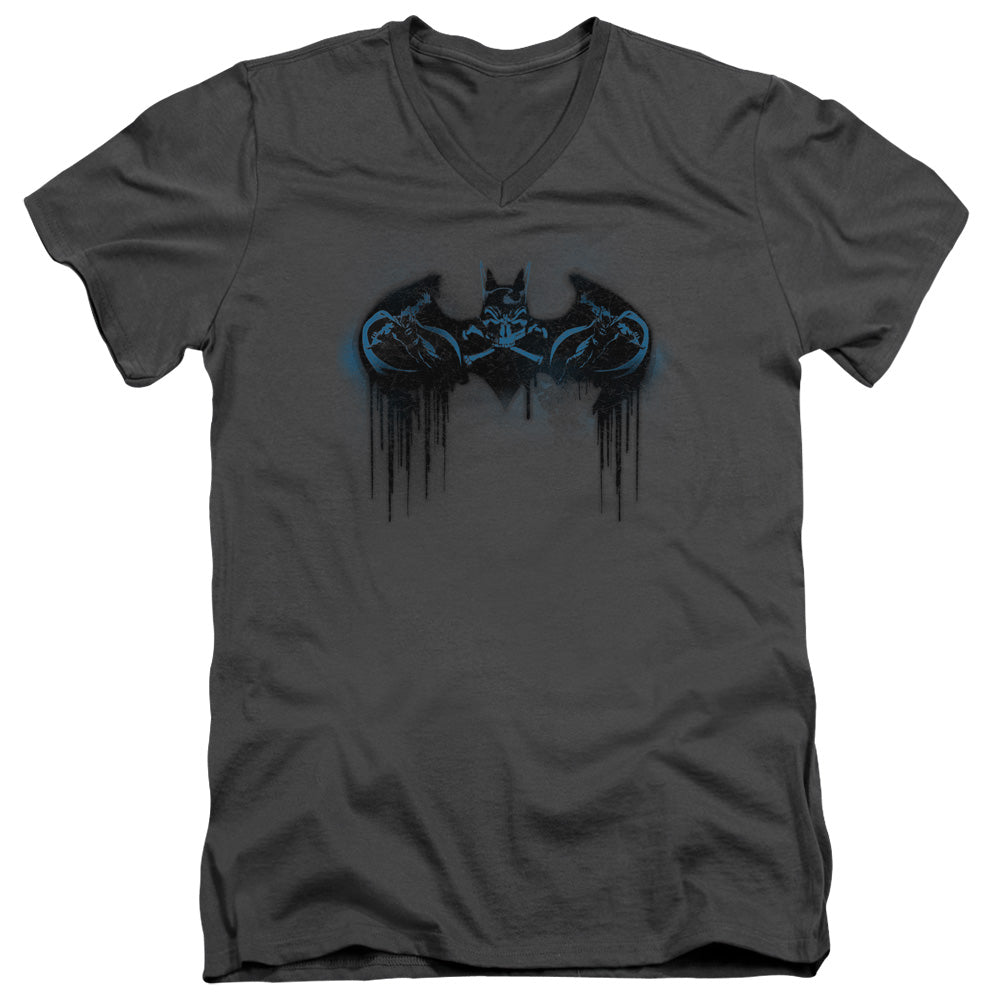 Batman - Run Away - Short Sleeve Adult V-neck - Charcoal T-shirt