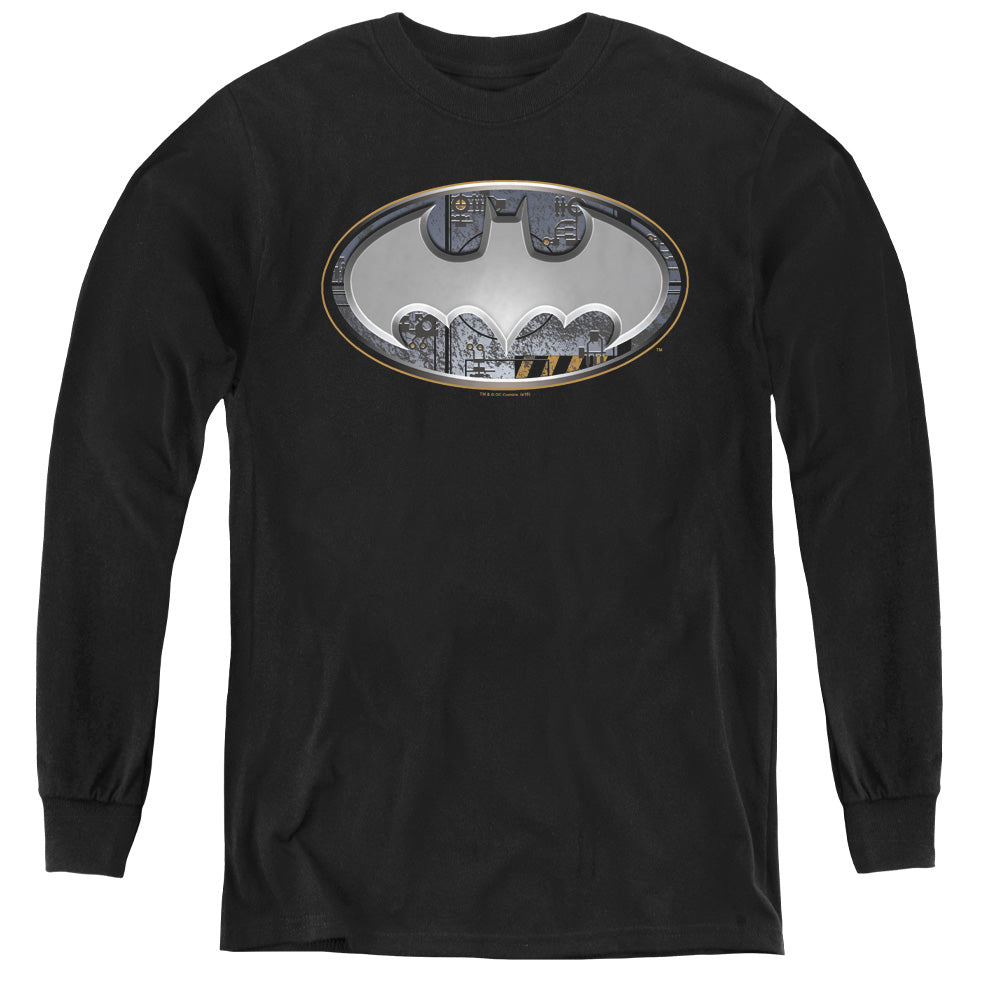 Batman Steel Wall Shield - Youth Long Sleeve Tee - Black