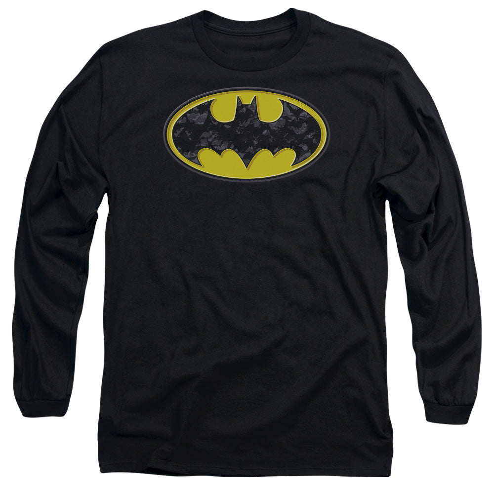 Batman - Bats In Logo - Long Sleeve Adult 18/1 - Black T-shirt