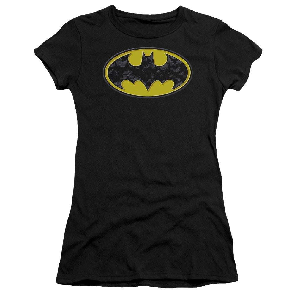 Batman - Bats In Logo - Short Sleeve Junior Sheer - Black T-shirt