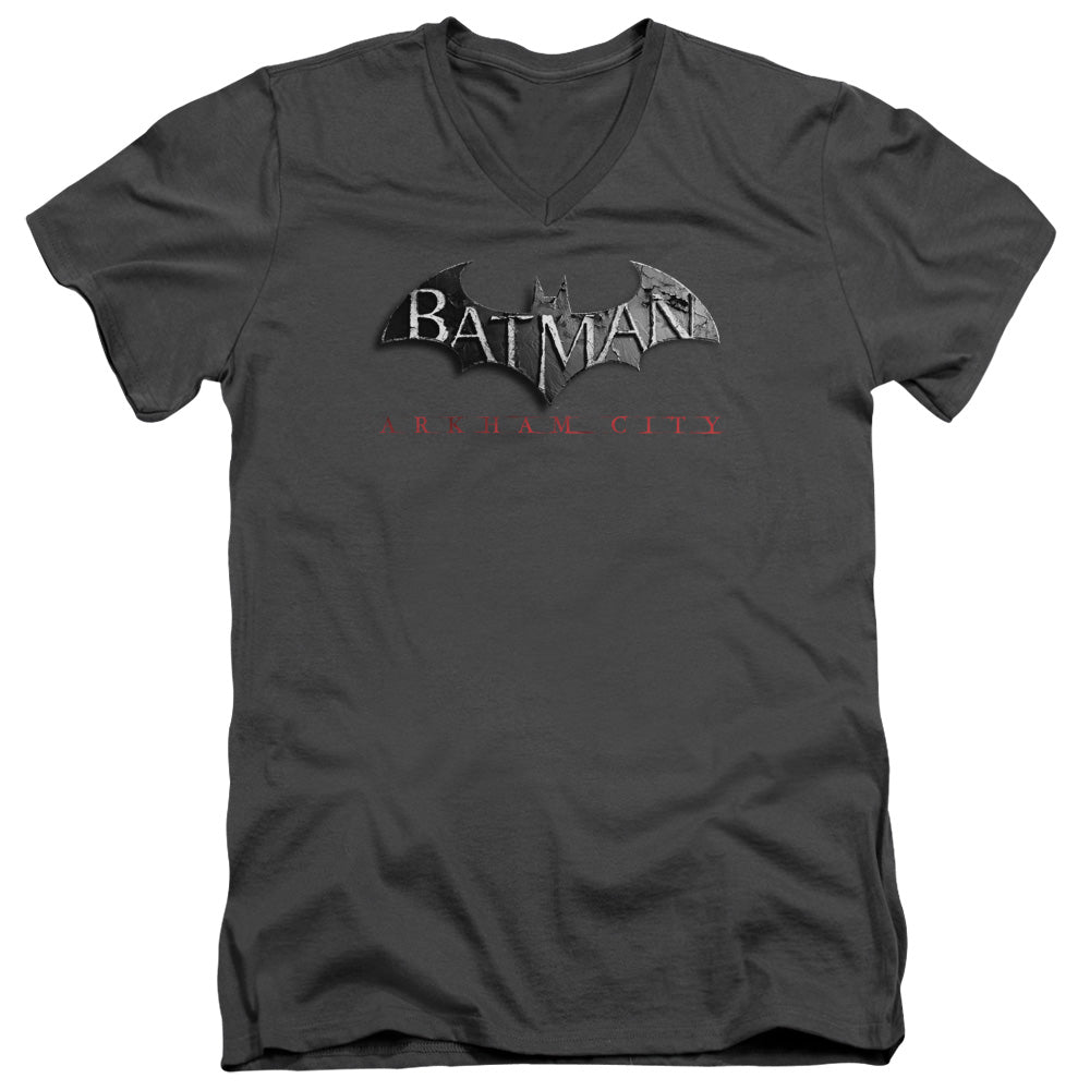 Arkham City - Logo - Short Sleeve Adult V-neck - Charcoal T-shirt