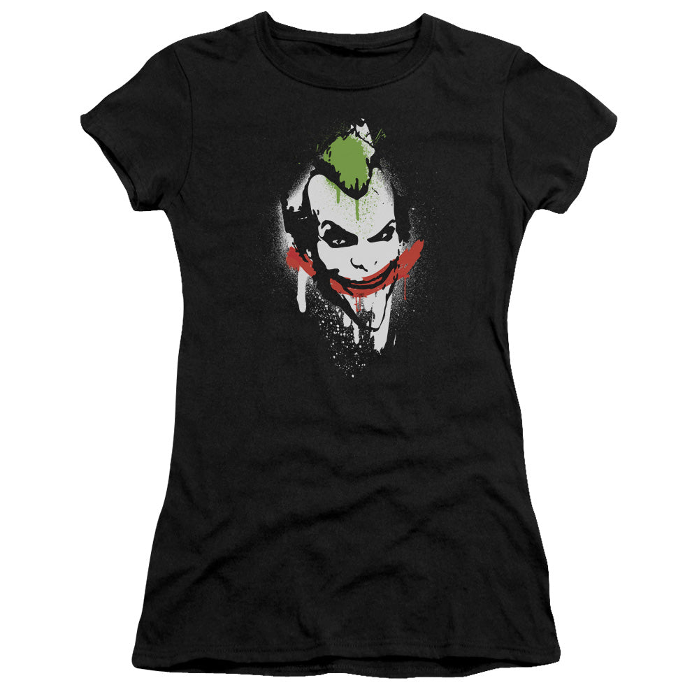 Arkham City - Spraypaint Smile - Short Sleeve Junior Sheer - Black T-shirt