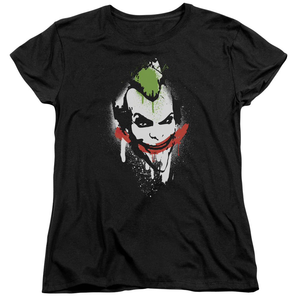 Arkham City - Spraypaint Smile - Short Sleeve Womens Tee - Black T-shirt