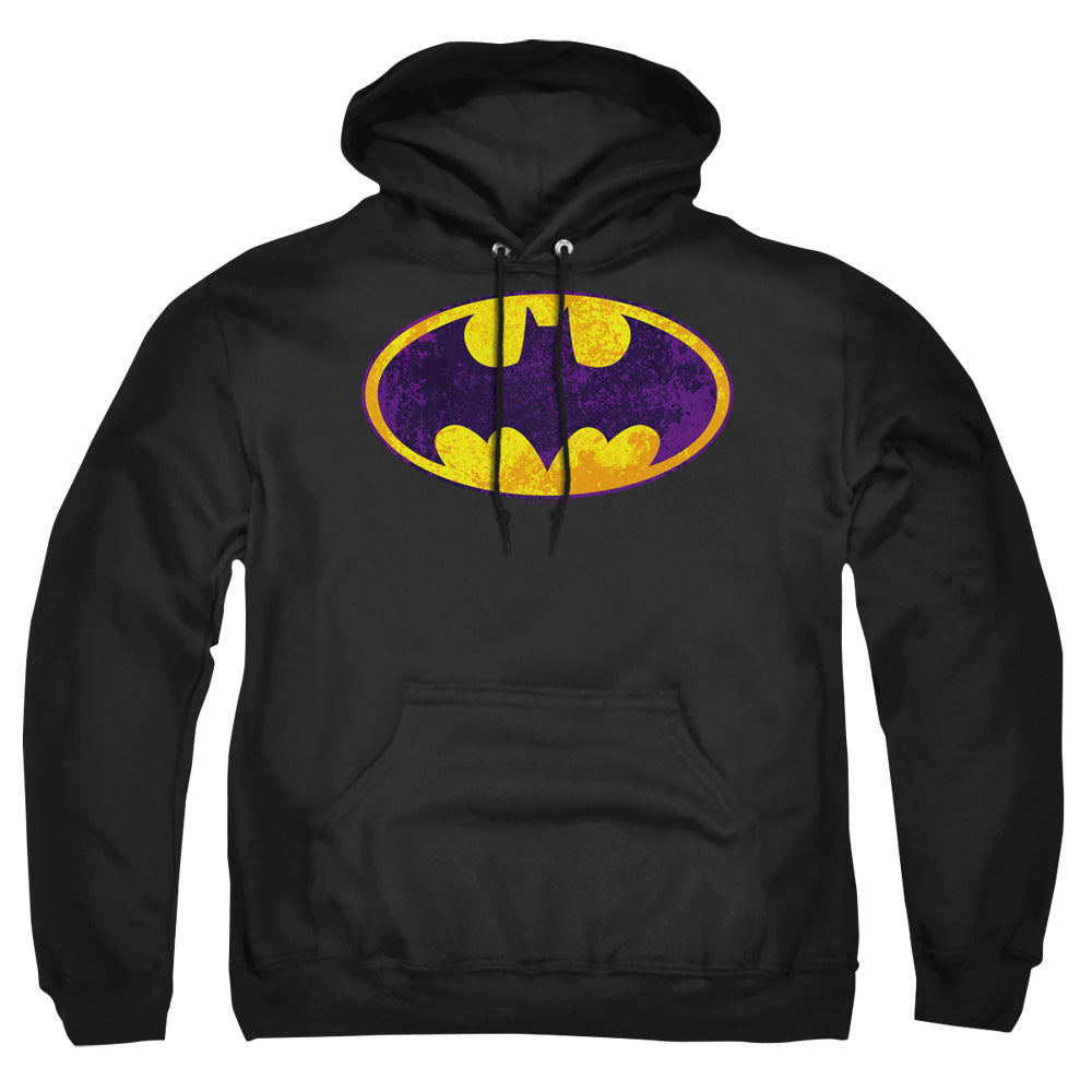 Batman - Bm Neon Distress Logo - Adult Pull-over Hoodie - Black