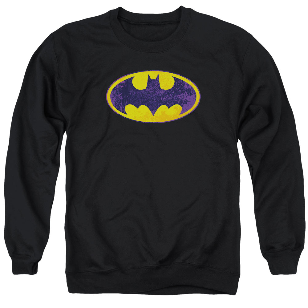 Batman - Bm Neon Distress Logo - Adult Crewneck Sweatshirt - Black