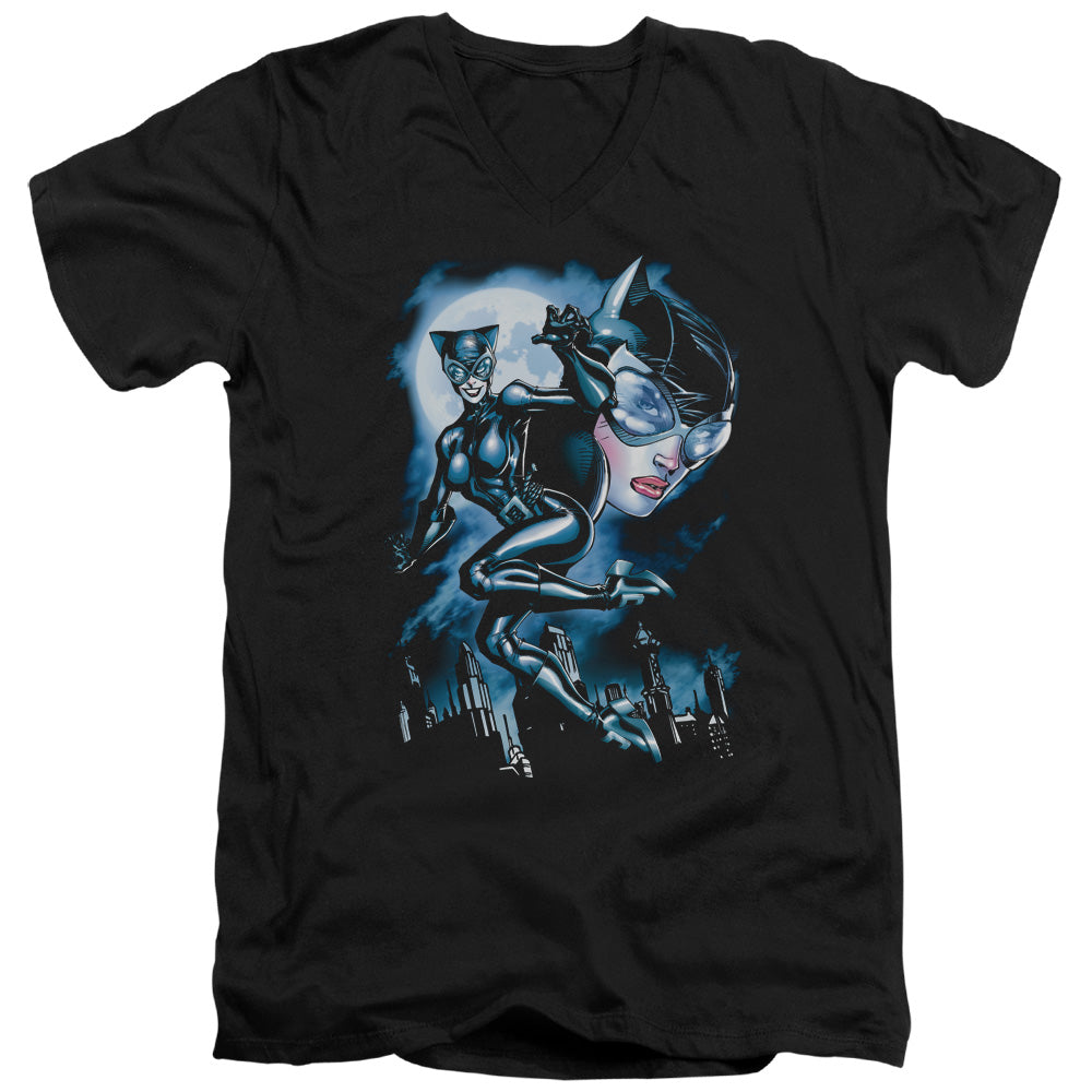 Batman - Moonlight Cat - Short Sleeve Adult V-neck - Black T-shirt