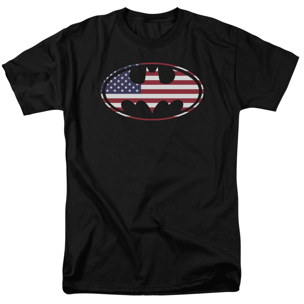 Batman - American Flag Oval - Short Sleeve Adult 18/1 - Black T-shirt