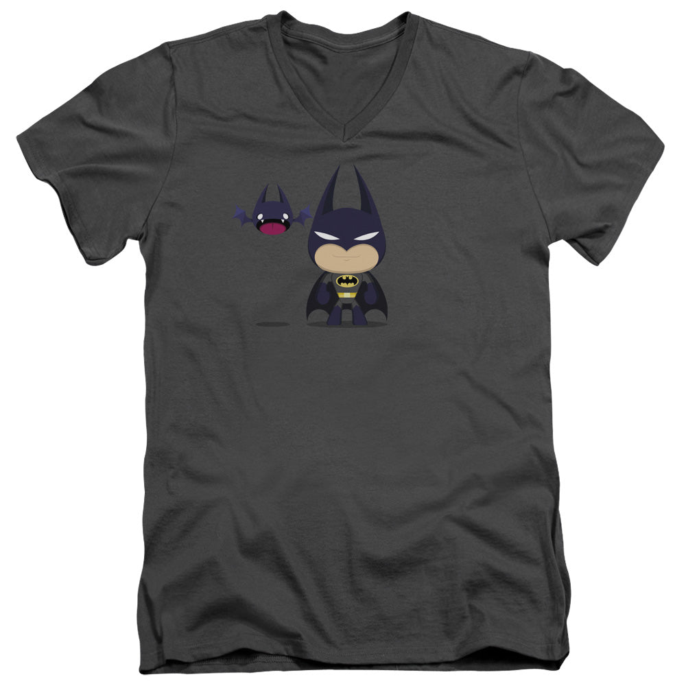 Batman - Cute Batman - Short Sleeve Adult V-neck - Charcoal T-shirt