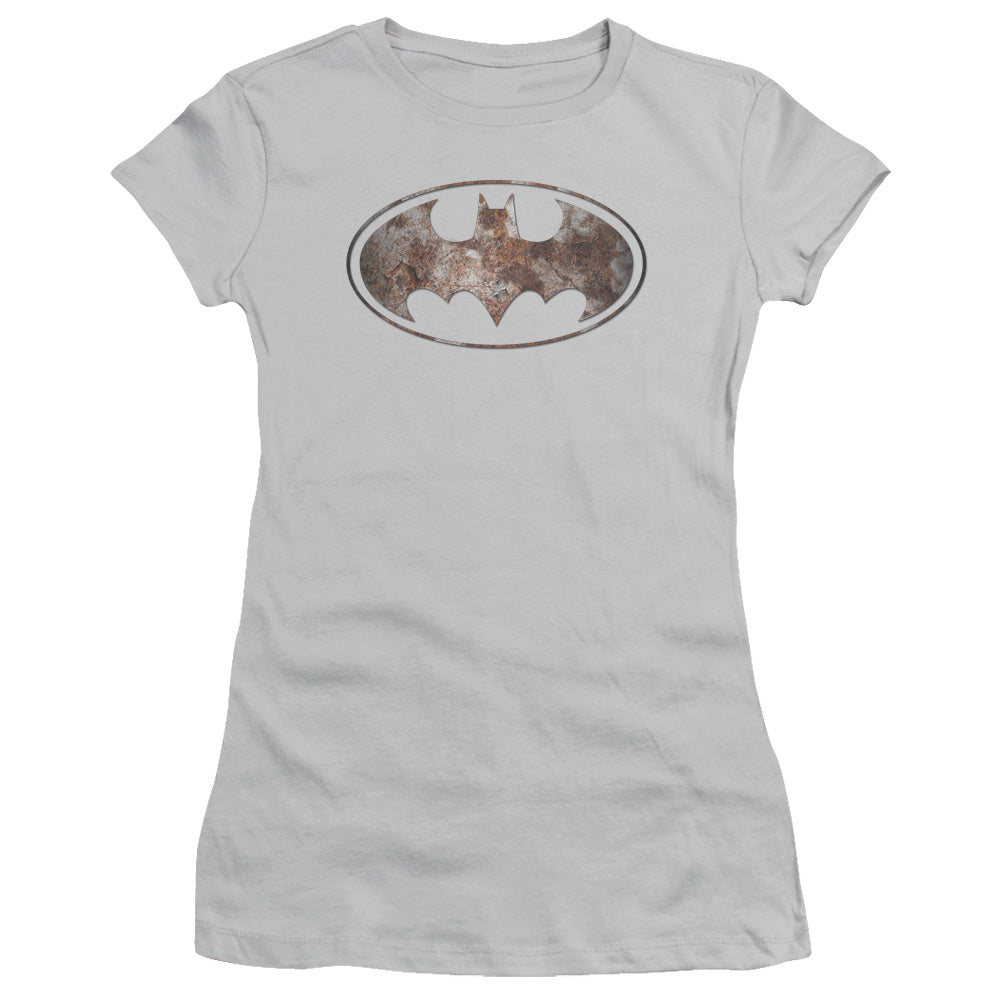 Batman - Heavy Rust Logo - Short Sleeve Junior Sheer - Silver T-shirt